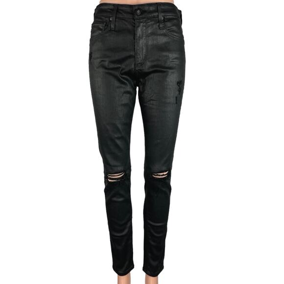 Adriano Goldschmied Black Ripped High Rise The Farrah Coated Skinny Pants Sz 27 - Picture 1 of 6
